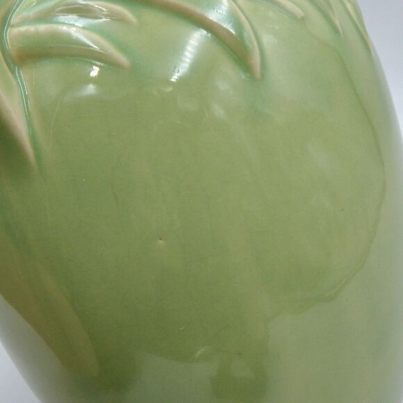 McCoy Pottery Green Leaf Embossed Handled Urn Vase 1940s Early Pastels 8.5 Inch - Picture 7 of 10